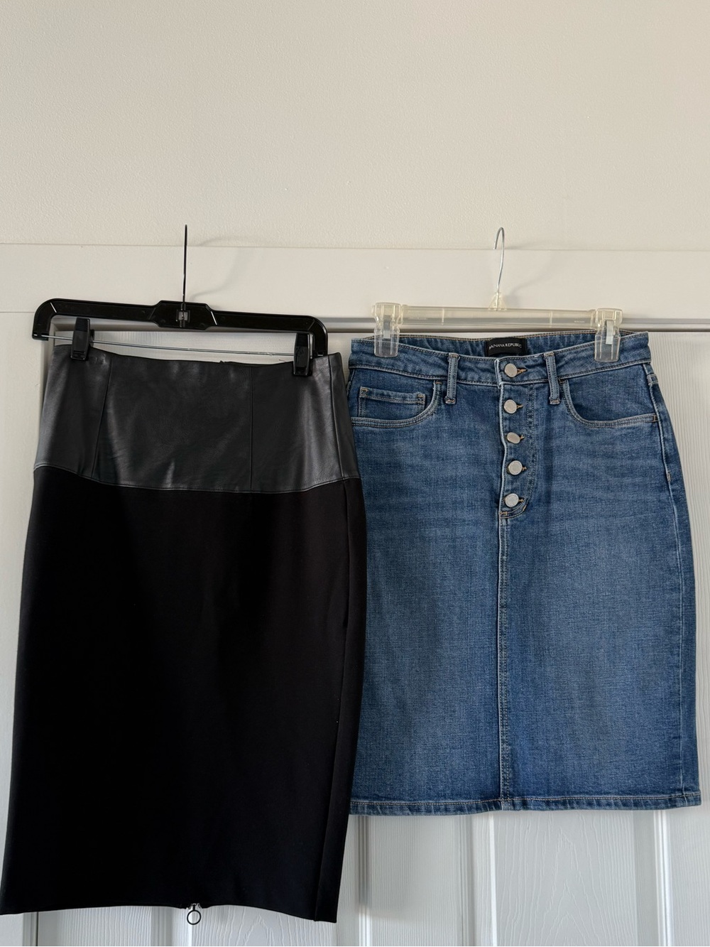 Kenneth Cole Pencil Skirt with Faux-Leather Panel & Banana Republic Denim Skirt